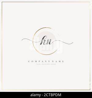 HN Initial Letter handwriting logo hand drawn template vector, logo for beauty, cosmetics, wedding, fashion and business Stock Vector