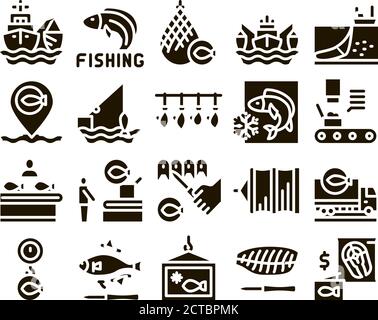 Fishing Industry Business Process Icons Set Vector Stock Vector