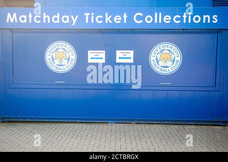 Plans for fans to return to sporting events, including Leicester City football club, in October called off. LCFC King Power stadium remains closed to fans and spectators. Stock Photo