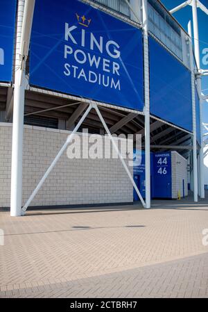 Plans for fans to return to sporting events, including Leicester City football club, in October called off. LCFC King Power stadium remains closed to fans and spectators. Stock Photo