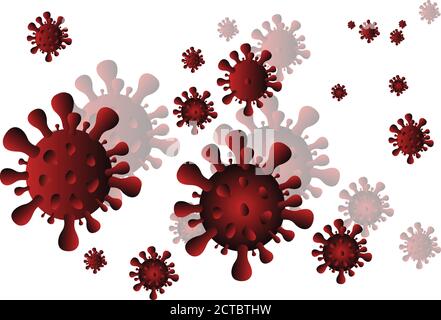 Many Different Size Red Covid 19 Virus Symbols Stock Vector