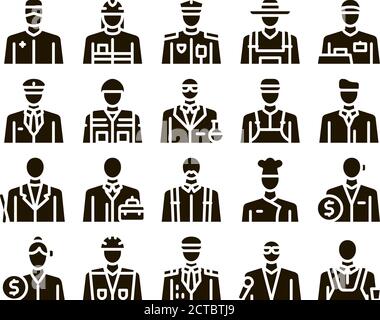 Professions People Glyph Set Vector Stock Vector