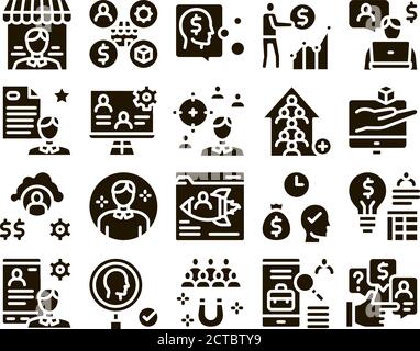 Account Manager Work Glyph Set Vector Stock Vector