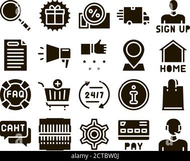 Webshop Internet Store Glyph Set Vector Stock Vector