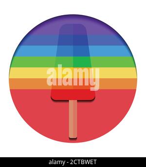 Simple illustration of rainbow ice cream on stick in circle. Ice on stick. Vector flat illustration for your creativity Stock Vector