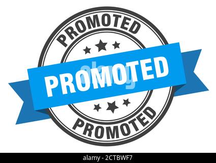 promoted label sign. round stamp. ribbon. band Stock Vector