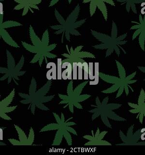 Marijuana seamless pattern. Hand drawn black and green Cannabis leaf wallpaper. Vector illustration. For web, packaging, wrapping, fashion, decor, sur Stock Vector