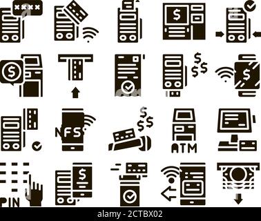 Pos Terminal Device Glyph Set Vector Stock Vector