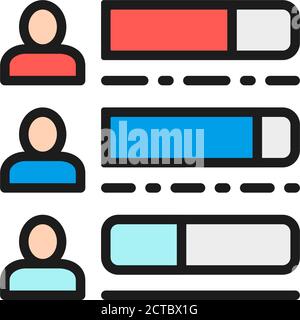 Voting, check mark with candidate, election checklist flat color line icon. Stock Vector