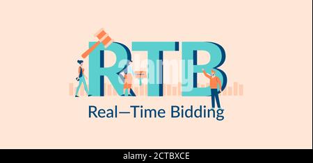 RTB real time bidding illustration. Selling advertising in financial market successful corporate. Stock Vector