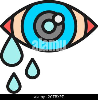 Tears in eye, cry, allergy flat color line icon. Stock Vector