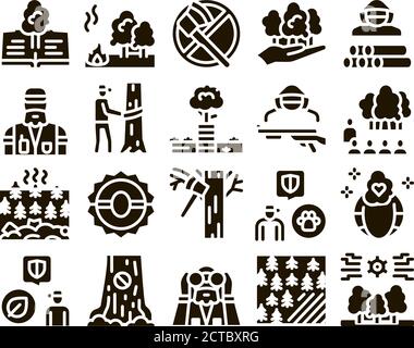 Forestry Lumberjack Glyph Set Vector Stock Vector
