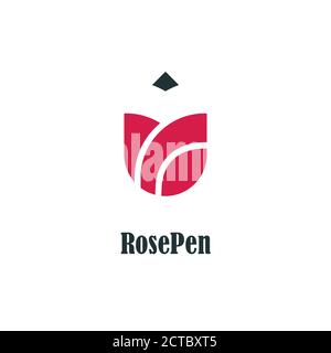 Pencil logo with rose symbol. Vector logo designs for authors, publishers and educational institutions. Stock Vector