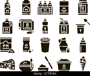 Dairy Drink And Food Glyph Set Vector Stock Vector