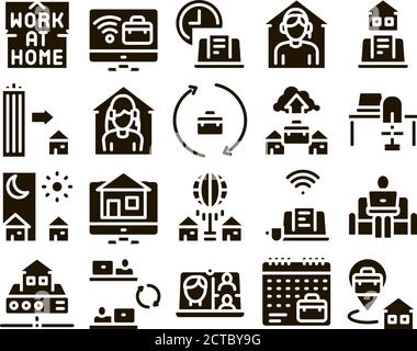 Remote Work Freelance Glyph Set Vector Stock Vector