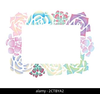 Frame of neon succulents with a top view on a white background. Object separate from background. Vector template for invitation, greeting card and you Stock Vector