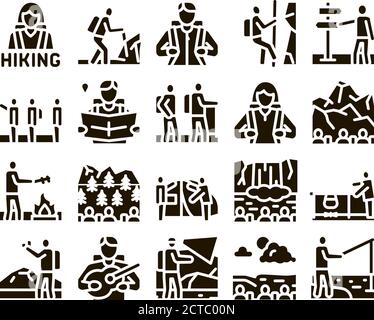 Hiking Extreme Tourism Glyph Set Vector Stock Vector