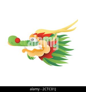Chinese Tradicional Dragon - head vector illustration isolated on transparent background Stock Vector