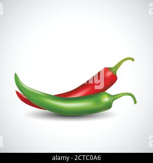 red and green chilly isolated white background Stock Vector