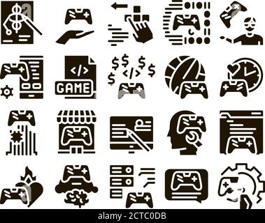 Video Game Development Glyph Set Vector Stock Vector