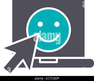 Laptop with happy face colored icon. Customer satisfaction, positive feedback symbol Stock Vector
