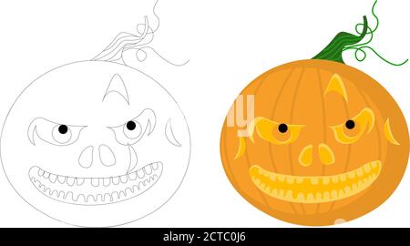 Halloween coloring book. Funny pumpkin on a white background. Children's coloring. Stock Vector