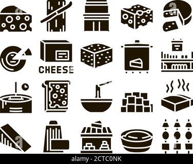 Cheese Dairy Food Glyph Set Vector Stock Vector