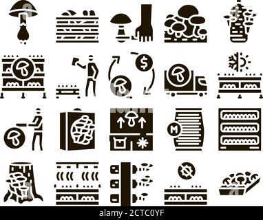 Mushroom Farm Plant Glyph Set Vector Stock Vector