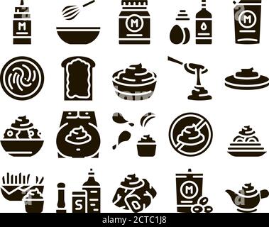 Mayonnaise Spice Sauce Glyph Set Vector Stock Vector