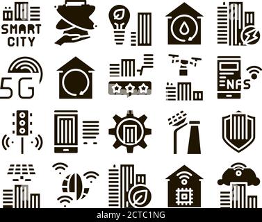 Smart City Technology Glyph Set Vector Stock Vector