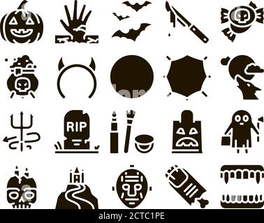 Halloween Celebration Glyph Set Vector Stock Vector