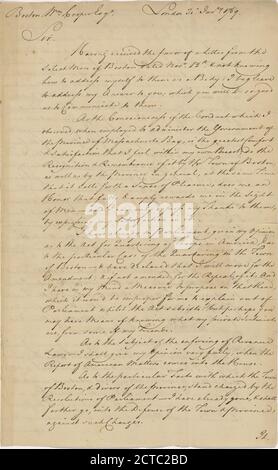 Letter from Thomas Pownall to William Cooper, text, Correspondence, 1769, Pownall, Thomas, 1722-1805 Stock Photo