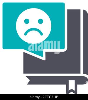 Book with sad face colored icon. Bad literature review, negative feedback symbol Stock Vector