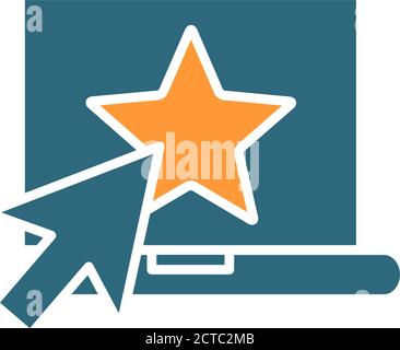 Laptop with star colored icon. Customer satisfaction, positive feedback symbol Stock Vector
