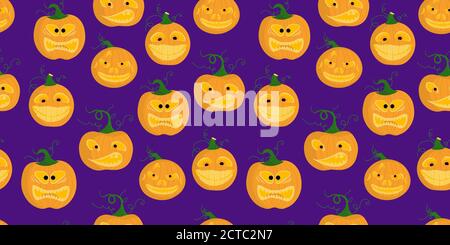 Halloween bright background. Seamless pattern for Halloween. Funny pumpkins. Stock Vector