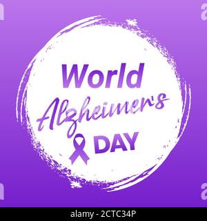World Alzheimer's Day concept Neon light with purple awareness ribbon Colorful vector Stock Vector