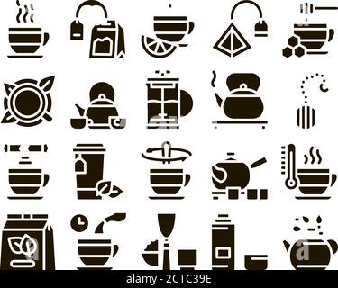 Tea Ceremony Tradition Glyph Set Vector Stock Vector
