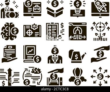 Crowdfunding Business Glyph Set Vector Stock Vector