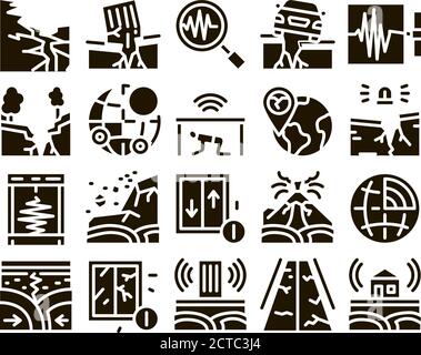 Earthquake Disaster Glyph Set Vector Stock Vector