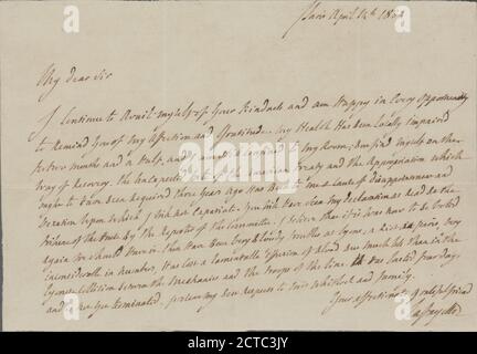Letter to --, text, Documents, 1834, Lafayette, Marie Joseph Paul Yves Roch Gilbert Du Motier, marquis de, 1757-1834 Stock Photo