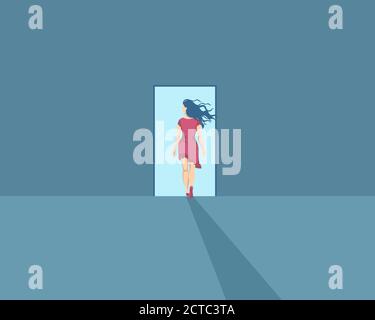 Woman makes life choice concept. Options for possible solutions to situations new career path. Stock Vector