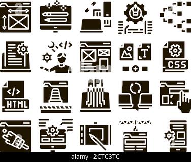 Front End Development Glyph Set Vector Stock Vector