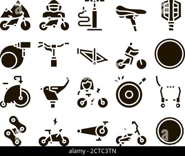Bicycle Bike Details Glyph Set Vector Stock Vector