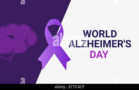 World Alzheimer's Day concept Neon light with purple awareness ribbon Colorful vector Stock Vector