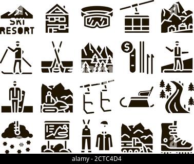 Ski Resort Vacation Glyph Set Vector Stock Vector