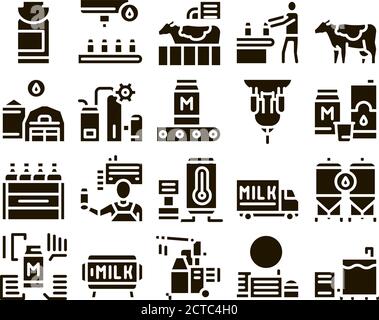 Milk Factory Product Glyph Set Vector Stock Vector
