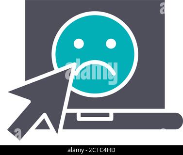 Laptop with sad face colored icon. Customer unsatisfaction, negative feedback symbol Stock Vector