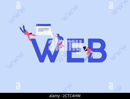 WEB development illustration. Online programming and coding of websites applications on computers. Stock Vector