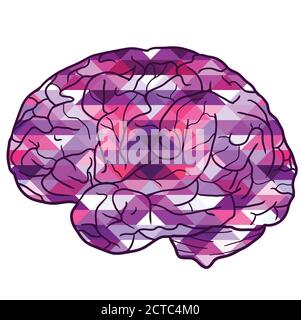 Illustration of human brain with a polygonal background. Side view. The element is separate from the background. Vector element for your creativity Stock Vector