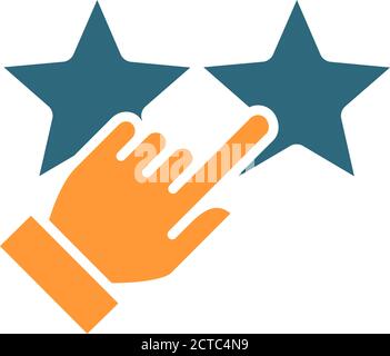 Hand puts two stars rating colored icon. Customer satisfaction related symbol Stock Vector